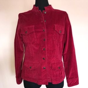 Red stretch corduroy military style jacket
